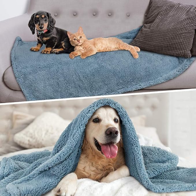 PetAmi Fluffy Waterproof Dog Blanket for Small Medium Dogs, Soft Warm Pet Sherpa Throw Pee Proof Couch Cover, Reversible Cat Puppy Bed Blanket Sofa Protector, Plush Washable Pad (Dusty Blue, 29x40)