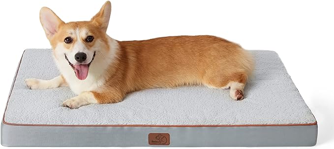 Bedsure Medium Dog Beds for Medium Dogs - Orthopedic Dog Beds with Removable Washable Cover, Egg Crate Foam Pet Bed Mat, Suitable for Dogs Up to 35lbs, Light Grey