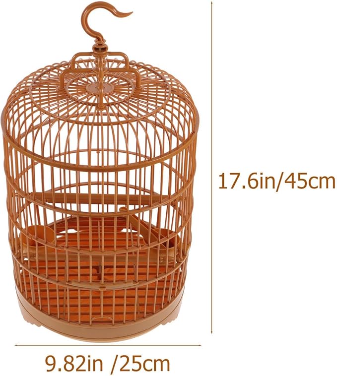 ULTECHNOVO Bird Cage Round Bird Cage, Plastic Bird Cage Vintage Style Hanging Bird Cage with 2 Feeding Cups for Parakeet Cockatiel Lovebird Parrot Parrot Cage