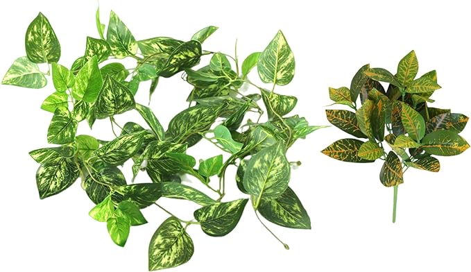 Reptile Terrarium Decor Plants, Hanging Vines, Fake Plants for Reptile Enclosure, Ideal for Chameleon Bearded Dragon Lizard Gecko Tank Accessories (Large Reptile Branch Vine and Plants)
