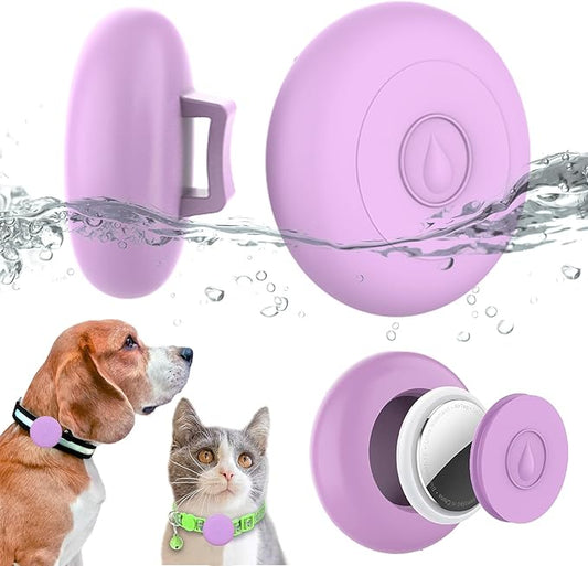 Airtag Dog Collar Holder Waterproof, Hidden Silicone Waterproof Airtag Case for Pet Cat Dog GPS Tracker, Anti-Lost Waterproof Airtag Holders Compatible with Apple AirTag for Dog Cat Collar (Purple)