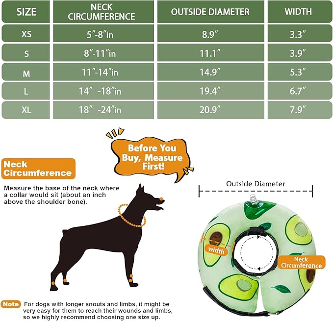 Dog Cone Collar for Small Medium Large Dogs for After Surgery, Pet Inflatable Neck Donut Collar Soft Protective Recovery Cone for Dogs and Cats - Alternative E Collar Does Not Block Vision - Green,XL