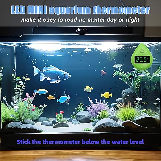 Aquarium Temperature Alarm Monitoring Tool Mini Digital Alarm Thermometer Fish Tank Mini Terrarium Tank Turtle Tank Tropical Fish Bowl Digital Thermometer Accurate LED Display to ±0.9℉