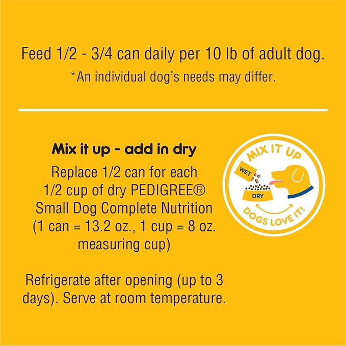 Pedigree Small Dog Tender Bites in Gravy, Chicken & Vegetable Flavor Canned Wet Dog Food, 13.2 oz. Cans (pack of 12)