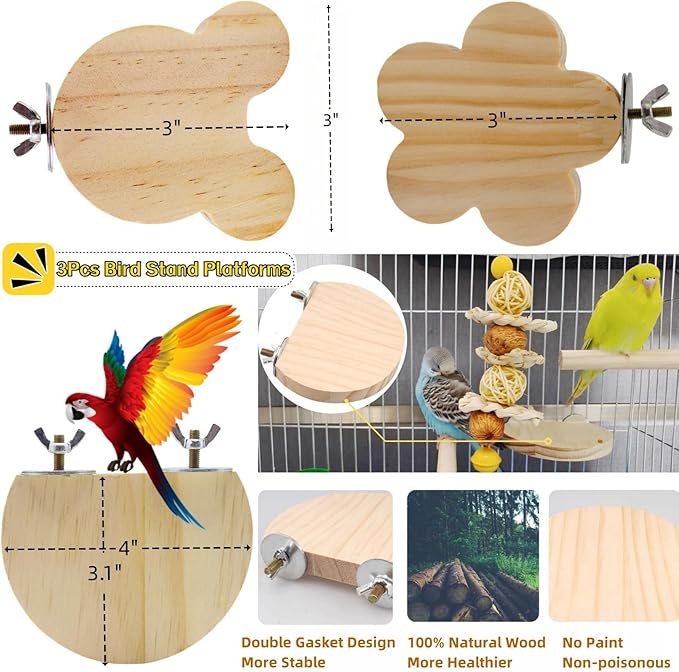 8 PCS Bird Cage Accessories Parrot Perch Bird Swings Parakeet Stand Platforms Bird Feeder Parakeet Toys for Parakeet,Cockatiel,Budgie,Conure,Cockatoo,Canary,Love Birds and Other Small Medium Birds