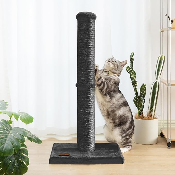 34inch Cat Scratching Post with Natural Sisal Rope 4.3Inch Large Diameter Scratcher Post Tree for Indoor Cats Black