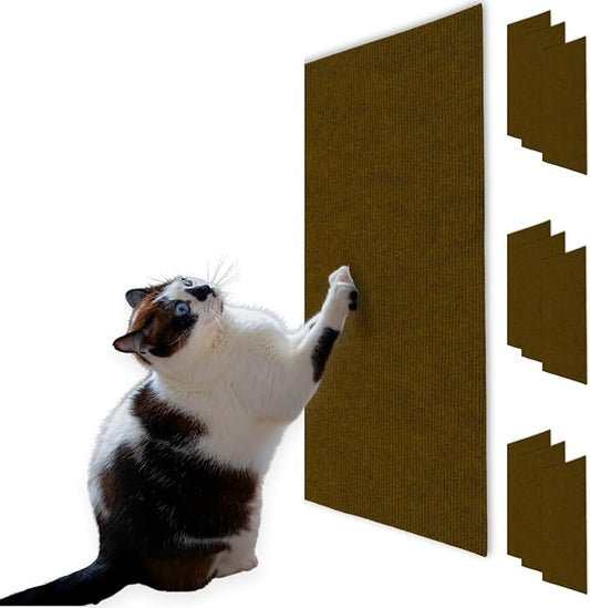 Cat Scratch Mat (Brown, 10-Pack), 23.6’’ x 11.8’’ Versatile Self-Adhesive Replacement Easy Use for Cat Trees, Cat Wall Furniture, Scratching Posts, and Couch Protection