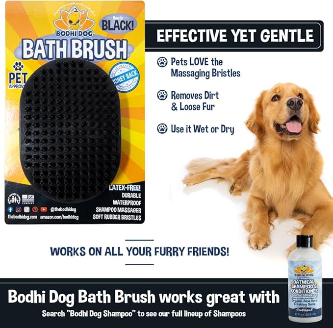 Bodhi Shampoo Brush | Pet Shower & Bath Supplies for Cats & Dogs Grooming | Long & Short Hair Dog Scrubber for Bath | Professional Quality Dog Wash Brush