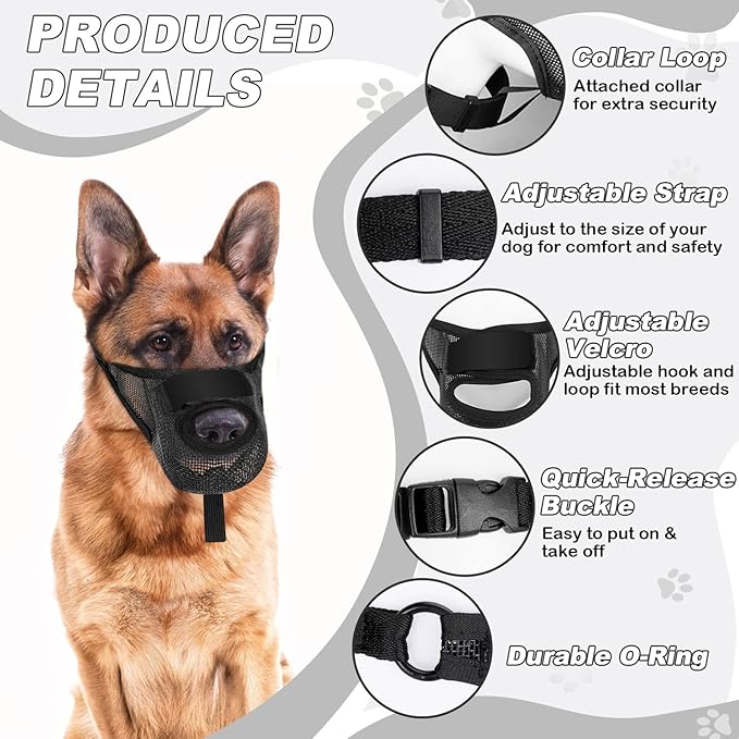 Dog Muzzle, Soft Air Mesh Muzzle for Small Medium Large Dogs Anti Biting Barking Chewing Scavenging, Breathable Adjustable Loop Pets Muzzle with Front Opening Design Allows Panting Drinking (Black, S)