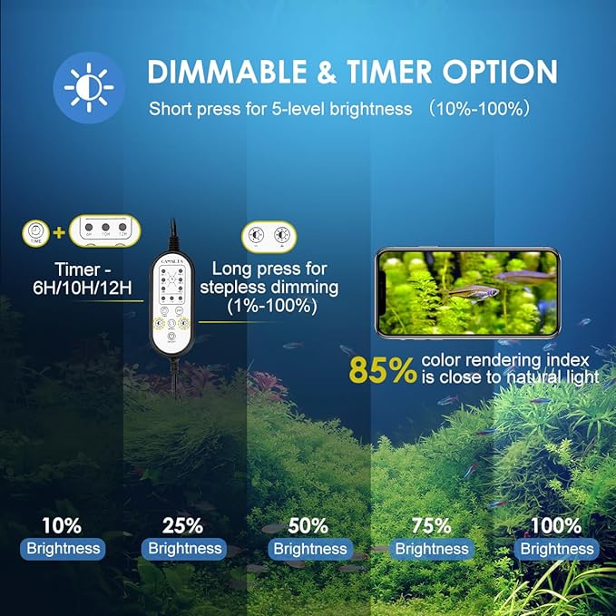 Aquarium Light,26W 24/7 Natural Mode,9 Light Modes(Water Grass Mode & 7 Colors & Cycle),Adjustable Timer and 7 Color Brightness - with Expandable Mounting Bracket for 30~36IN Fish Tank