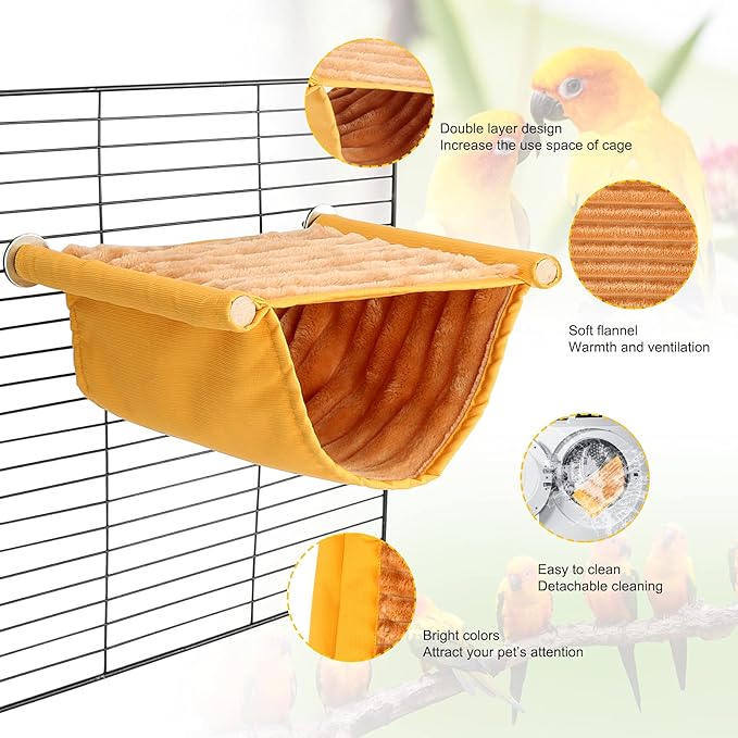 BWOGUE Winter Warm Bird Nest Bed Hanging Hammock Snuggle Hut Parrot House Tent Toy Bird Cage Perch for Parakeet Budgies Cockatiels Lovebird Cockatoo Finch Hamster Chinchilla Guinea Pig(Medium, Yellow)