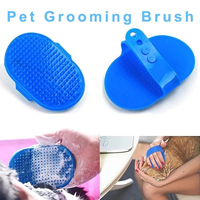 6Pcs Rabbit Grooming Kit Included Rabbit Grooming Brush, Pet Hair Remover, Pet Shampoo Bath Brush, Double-Sided Pet Comb，Pet Nail Clipper and Trimmer for Rabbit Hamster Bunny and Guinea Pig, Blue