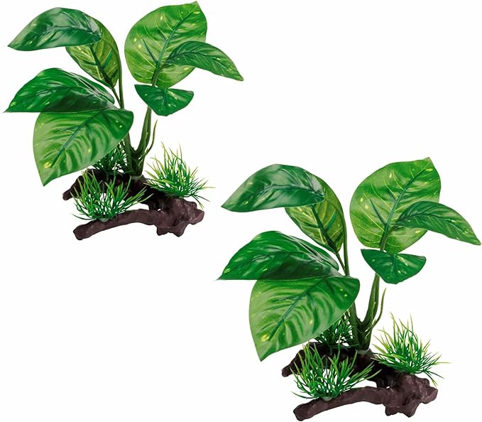 Reptile Artificial Plants, Terrarium Plants Decorations Supplies, Aquarium Fish Tank Plant, Amphibian Habitat Hideout Tank Accessories (M Set-2pcs/F)