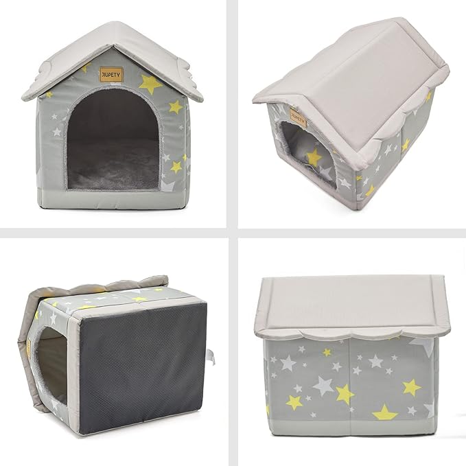 Jiupety Cozy Pet Bed House, Indoor/Outdoor Pet House, L Size for Cat and Medium Dog, Warm Cave Sleeping Nest Bed for Cats and Dogs, Gray