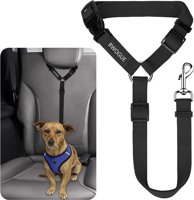 BWOGUE Pet Dog Cat Seat Belts, Car Headrest Restraint Adjustable Safety Leads Vehicle Seatbelt Harness (1 Pack)