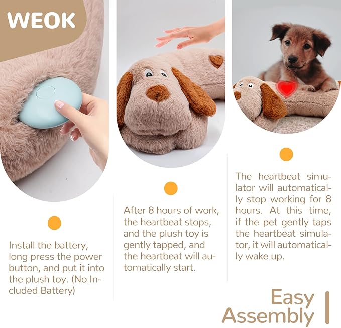 Puppy Heartbeat Toy, Dog Heartbeat Toy for Separation Anxiety Relief, Puppy Toy with Heartbeat Stuffed Animal Anxiety Calming Behavioral Aid Plush Toy for Dogs Cats Pets (Brown +)