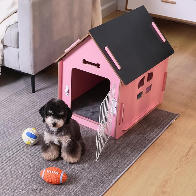 Dog House Indoor for Small Dogs or Cats, Cozy wooden design, Small indoor bed house, with Air Vents and Elevated Floor Warm Dog Cave