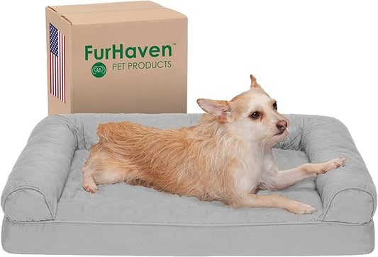 Furhaven Orthopedic Dog Bed for Medium/Small Dogs w/ Removable Bolsters & Washable Cover, For Dogs Up to 35 lbs - Quilted Sofa - Silver Gray, Medium