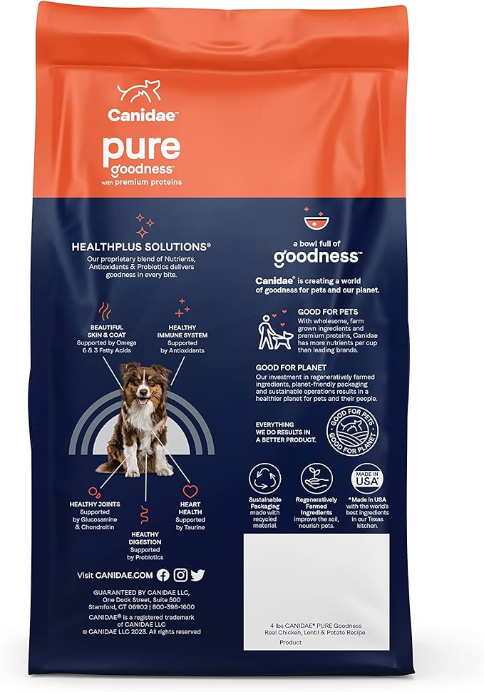 Canidae Pure Limited Ingredient Premium Adult Dry Dog Food, Real Chicken, Lentil & Potato Recipe, 4 lbs, Grain Free