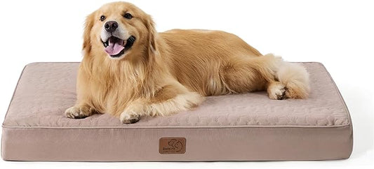 Bedsure Orthopedic Dog Bed for Extra Large Dogs - XL Memory Foam Dog Beds, 2-Layer Thick Pet Bed with Removable Washable Cover and Waterproof Lining (44x32x4 Inches), Beige