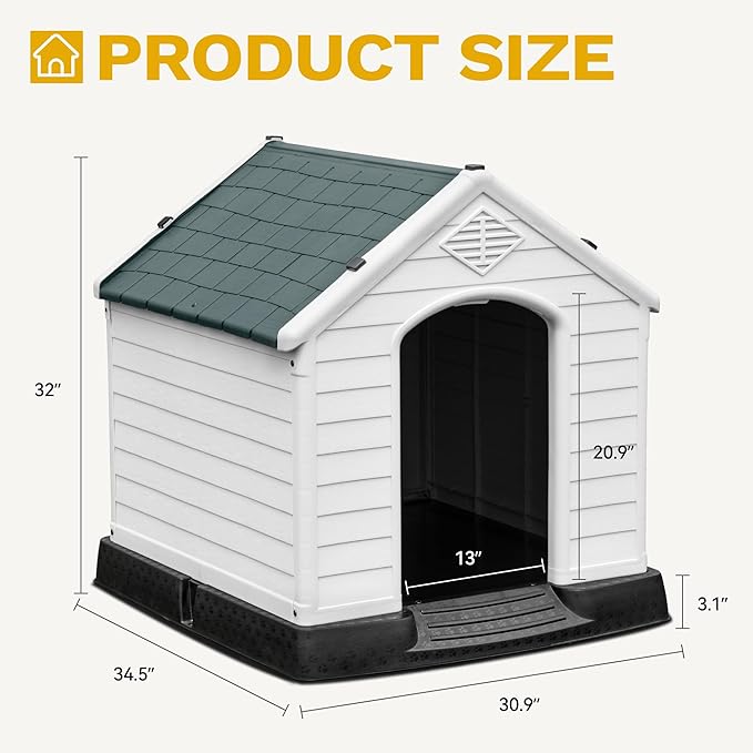 DWVO Spacious and Durable Dog House for Small to Medium Dogs, Indoor & Outdoor Use, Weather Resistant, Easy to Assemble (34.5''L*30.9''W*32''H, Gray)