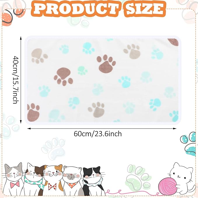 4 Pcs Pet Blanket Dog Puppy Blanket Paw Print Fleece Blanket for Small Medium Pet Dog Cat Warm Soft Sleep Mat Guinea Pig Cage Liners Blanket (Milky White,Small(24 x 16 Inch))