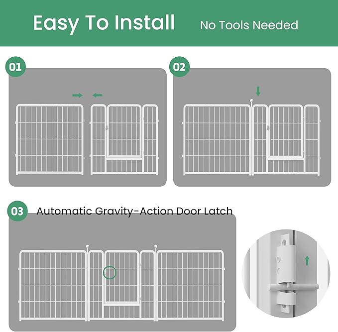 Simple Deluxe Dog Playpen, 24" Height 8 Panels Fence with Anti-Rust Coating, Metal Heavy Portable Foldable Dog Pen for Small/Medium Dogs RV Camping, White