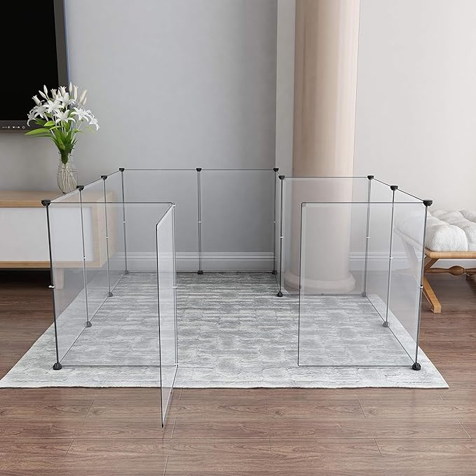 Large Transparent Pet Playpen, 28" H x 20" W, Dog Playpen, Small Animal Playpen, Puppy Playpen, Rabbit Playpen, Dog Pen, Dog Fence, for Kittens, Ferrets, Guinea Pigs, Indoor Use, 12 Panels