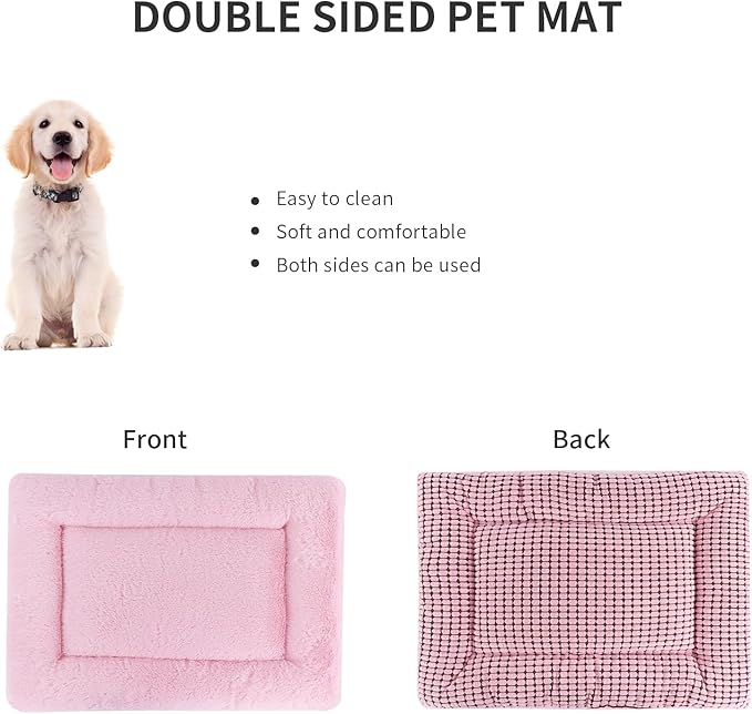 Reversible Dog Bed Mat with Plush and Corn Velvet,Soft Warm Pet Cushion, Dual Purpose Washable Sleeping Mattress Bed for Small Medium Large Dog and Cat XB004 (30"x20", Pink)