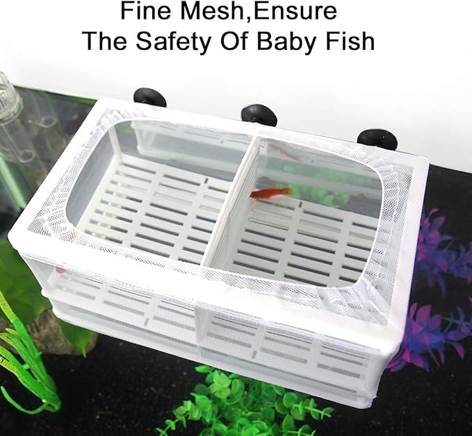 Senzeal Aquarium Fish Breeder Box Fish Fry Hatchery Incubator Net Nylon Isolation Mesh with 3pcs Pipette (Large)
