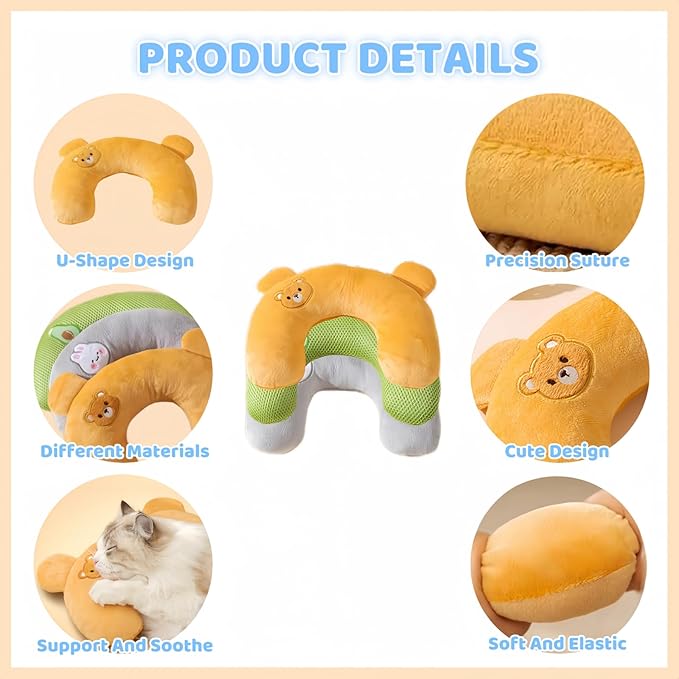 3 Pcs Cat Pillows for Indoor Cats and Small Dogs, Dog Pillows, U-Shaped Pillow for Pet, Half Donut Cutated Cat Calming Pillow, for Joint Relief, Deep Sleep