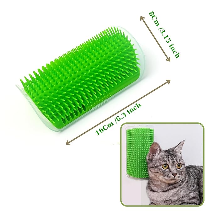 Cat Self Groomer to Reduce Shedding and Provide Soothing Massage with Catnip, Easy to Install Corner Brush for Cats, Perfect Cat Self Grooming Massage Toy Brush for Long and Short Fur Cats