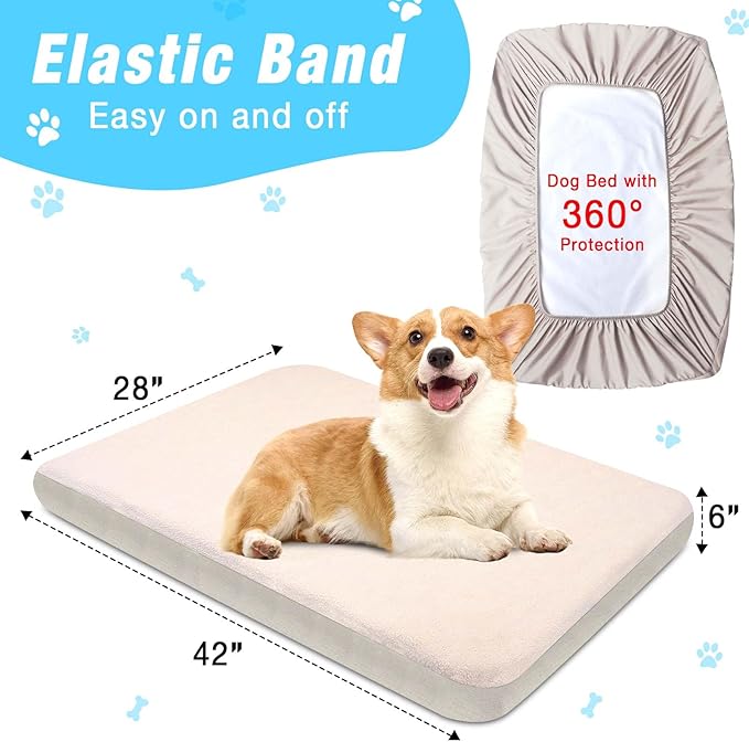 Dog Bed Covers Replacement Washable Large, 100% Waterproof Dog Bed Cover Soft Noiseless Dog Bed Sheets 50% Increase durability, Beige 2 Pack 42 x 28 inch for dog bed/pet bed