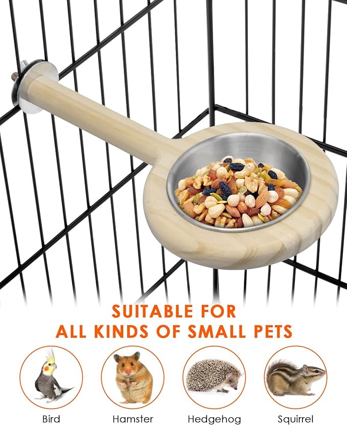 KATUMO Bird Perch Bird Feeding Cup Parrot Wood Perch Stand Toy Bird Cage Accessory for Parakeet Lovebird Cockatiel Conure Budgie Small Parrots