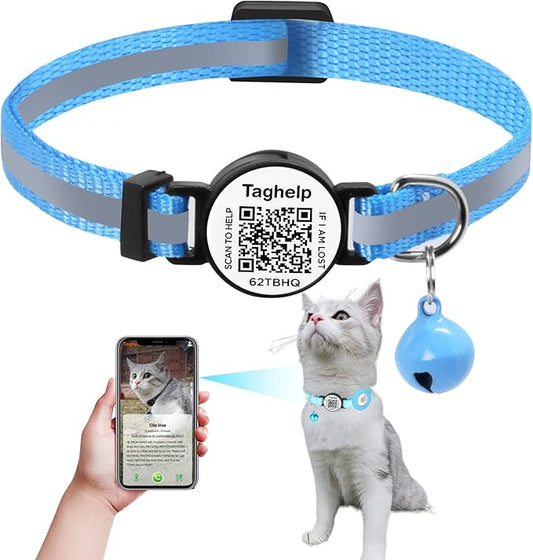 Upgraded Version - Reflective Cat Collar with Bell, Solid & Safe Collars for Cats, Nylon, Mixed Colors, Pet Collar, Breakaway Cat Collar Charms, Free Replacement, Fits Most Cats (Blue A)