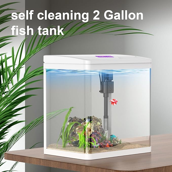 Small Fish Tank with Filter and Light, 2 Gallon Aquarium Starter Kits，Self-Cleaning Fish Tank.