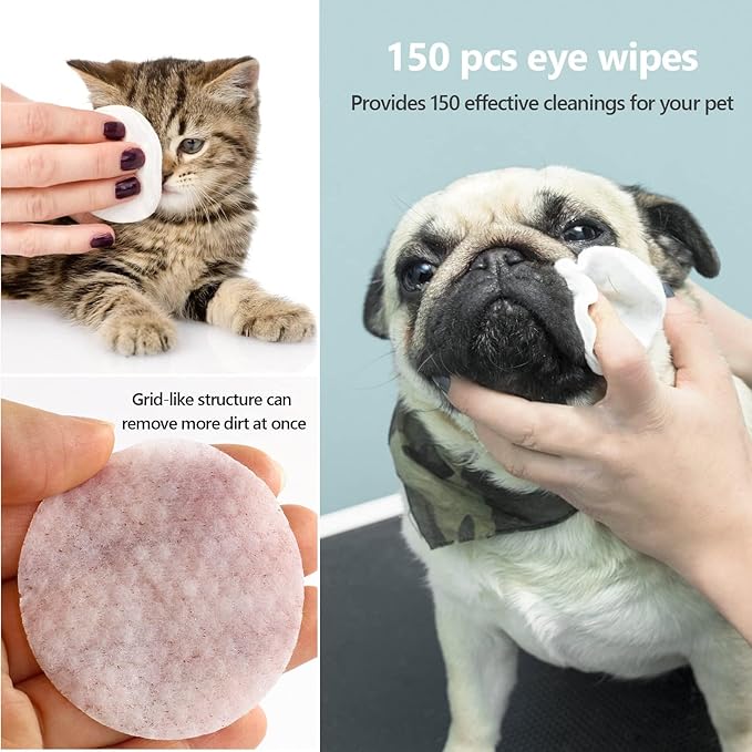 Pet Wipes for Cats & Dogs, Grooming Wipes for Eyes, Paws, Ears, Nose, Unscented Soft Pet Tear Stain Remover Wipes 150 Pads