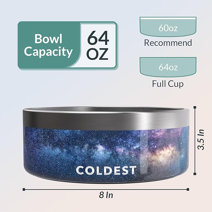 Coldest Dog Bowl - Anti Rust Metal & Non Slip Dog Bowls Large, Spill Proof Heavy Duty 3 Layers Insulated Dog Bowl - Food and Water Bowl for Dogs, Cats & Pets, Dishwasher Safe (64 oz, Into The Beyond)