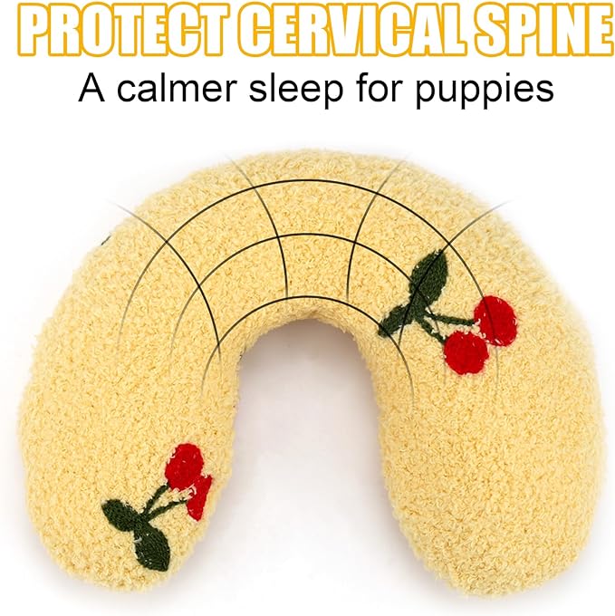 BABORUI Dog Calming Pillow for Small Dogs, U Shaped Dog Neck Pillow for Joint Relief Sleeping Improve, Machine Washable Pet Pillow for Dogs & Cats (Yellow)