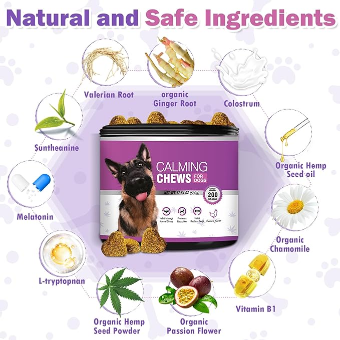 Hemp Calming Chews for Dogs 200pc Dog Calming Treat and Bites with Hemp Oil - Anxiety and Stress Relief Treats for Dogs Puppy Melatonin Sleep Aid Calm Dog with Noise,Thunder,Barking,Separation,Chewing