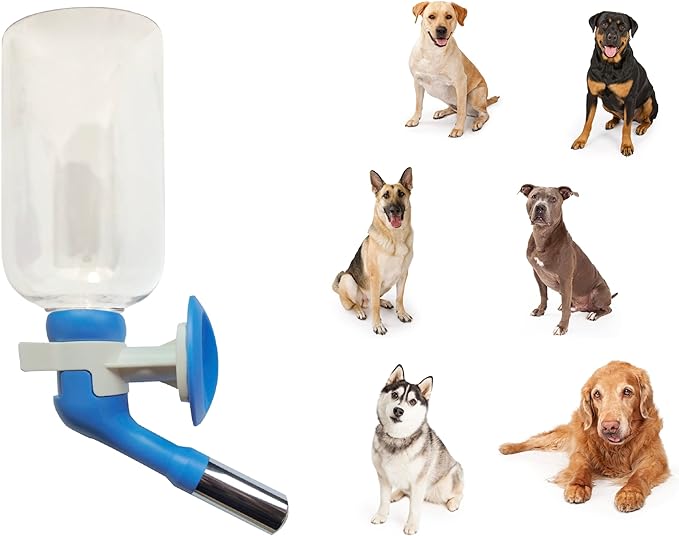 Choco Nose Patented Large No-Drip Water Bottle/Feeder ONLY for Large Size Dogs Over 50 lbs - for Wire Cages, Crates or Kennels. 16 oz. X-Large Nozzle 22mm, Blue (C570)