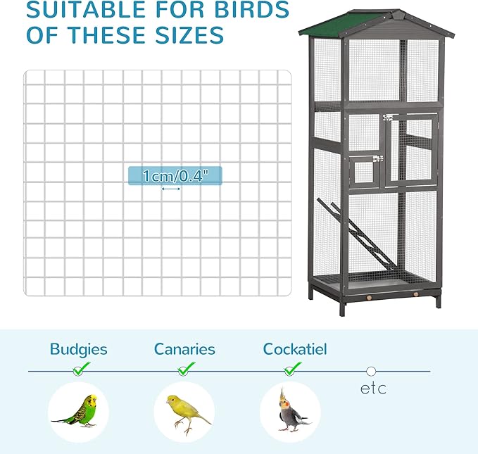 NicBex 65" Metal Bird Cage, Large Parakeet Cages with Stand,Pet Flight Birdcage for Parrot Lovebirds Finches Parakeets Budgie Parrotlet Conures,with Pull Out Tray and 2 Doors,Gray