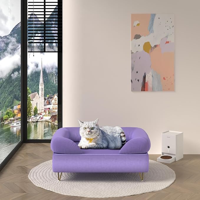 Dog Sofas and Chairs for Small Breeds,Dog Couch for Small Pet,Cat Sofa Chair with Soft Velvet Fabric,Wooden Frame Cat Bed,Pet Sofa Bed for Small Dog Rest Using,PURPLE