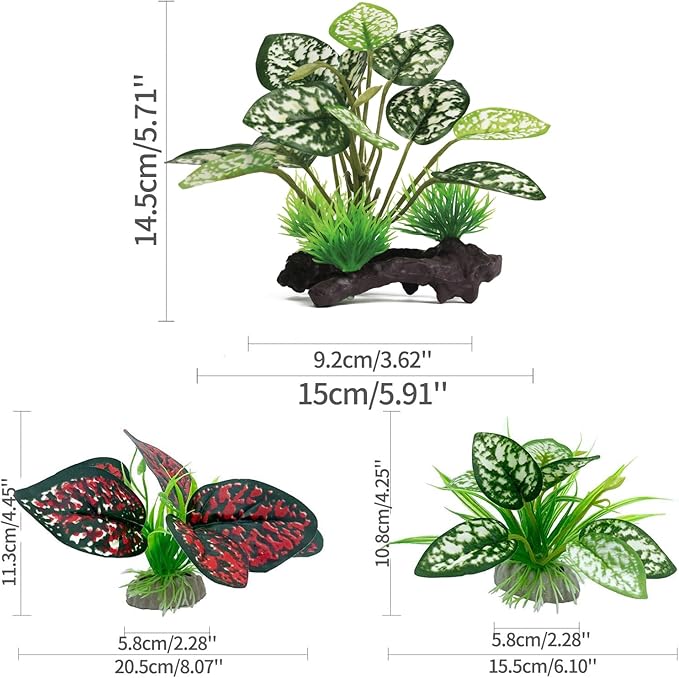 Reptile Artificial Plants, Terrarium Plants Decorations Supplies, Aquarium Fish Tank Plant, Amphibian Habitat Hideout Tank Accessories(M Set-4pcs/B)