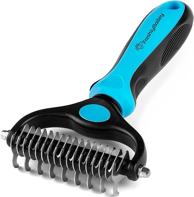 Dog and Cat Dematting Deshedding Brush Tool - Double Sided Undercoat Rake Shedding Comb Mat Remover Deshedder Safe Detangler for Matted Hair/Fur