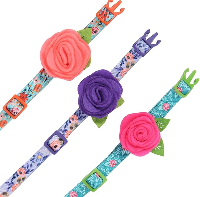 Cat Collar Breakaway with Bells, 3 Pack Small Dog Collar with Flower Charms