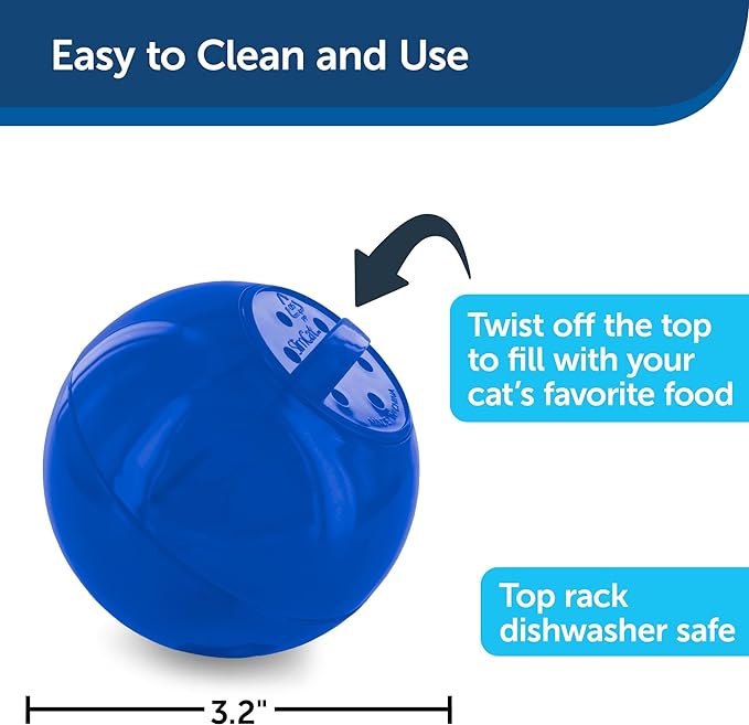 PetSafe Slimcat Feeder Ball - Interactive Game for Your Cat - Fill with Food and Treats - Blue