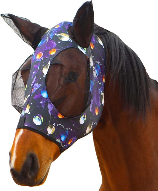 Harrison Howard Super Comfort Stretchy Fly Mask Large Eye Space with UV Protection Soft on Skin with Breathability Star Large