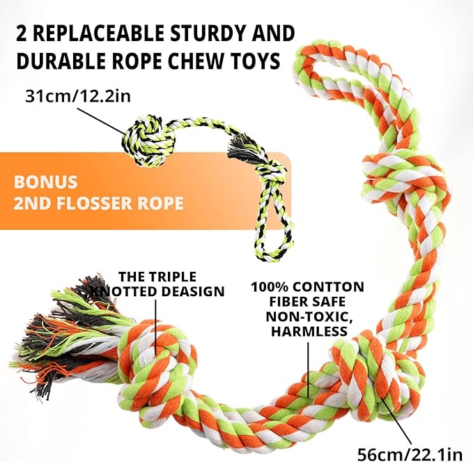 Spring Pole Dog Rope Toys: Dog Rope Pull & Tug of War Toy with a Big Spring Pole Kit & 2 Strong Dog Rope Toys & 16ft Rope - Muscle Builder Interactive Dog Toy for Pitbull Medium Large Dog Alaska