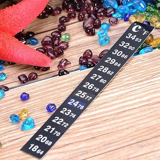 Black Digital Temperature Sticker, Adhesive Thermometer Strip Aquarium Thermometer Sticker, Thermometer Strips in Degree Fahrenheit and Celsius Display Aquarium Thermometers for Fish Tank and Aquarium